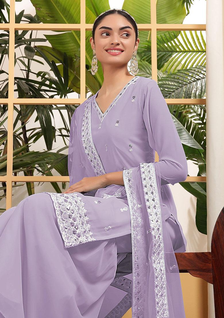 Lavender Embroidered Georgette Kurta Set