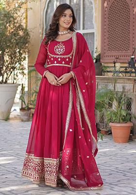 Pink Embroidered Georgette Anarkali Set