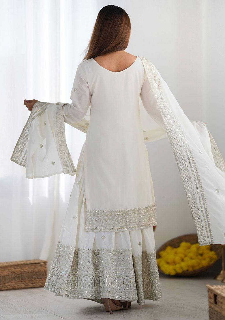 White Sequin Embroidered Chinon Kurta Set