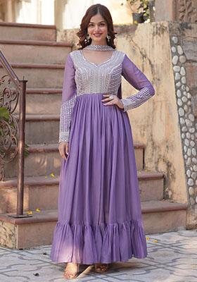 Lavender Sequin Embroidered Georgette Anarkali Set
