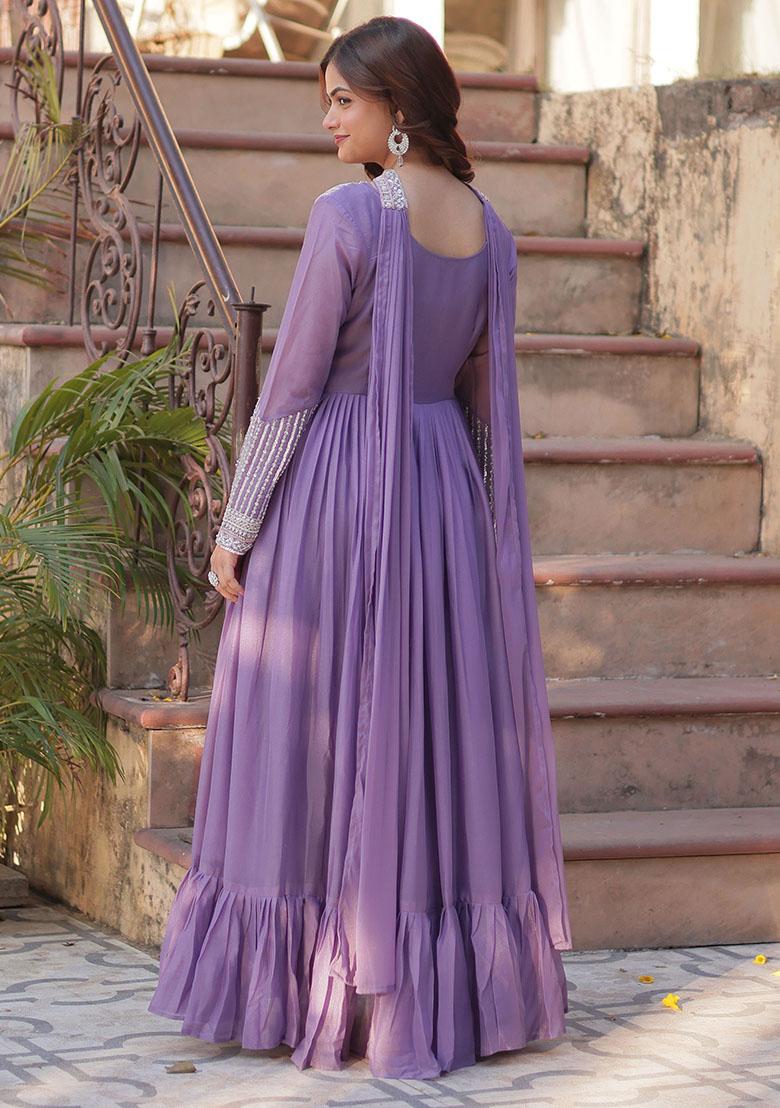 Lavender Sequin Embroidered Georgette Anarkali Set