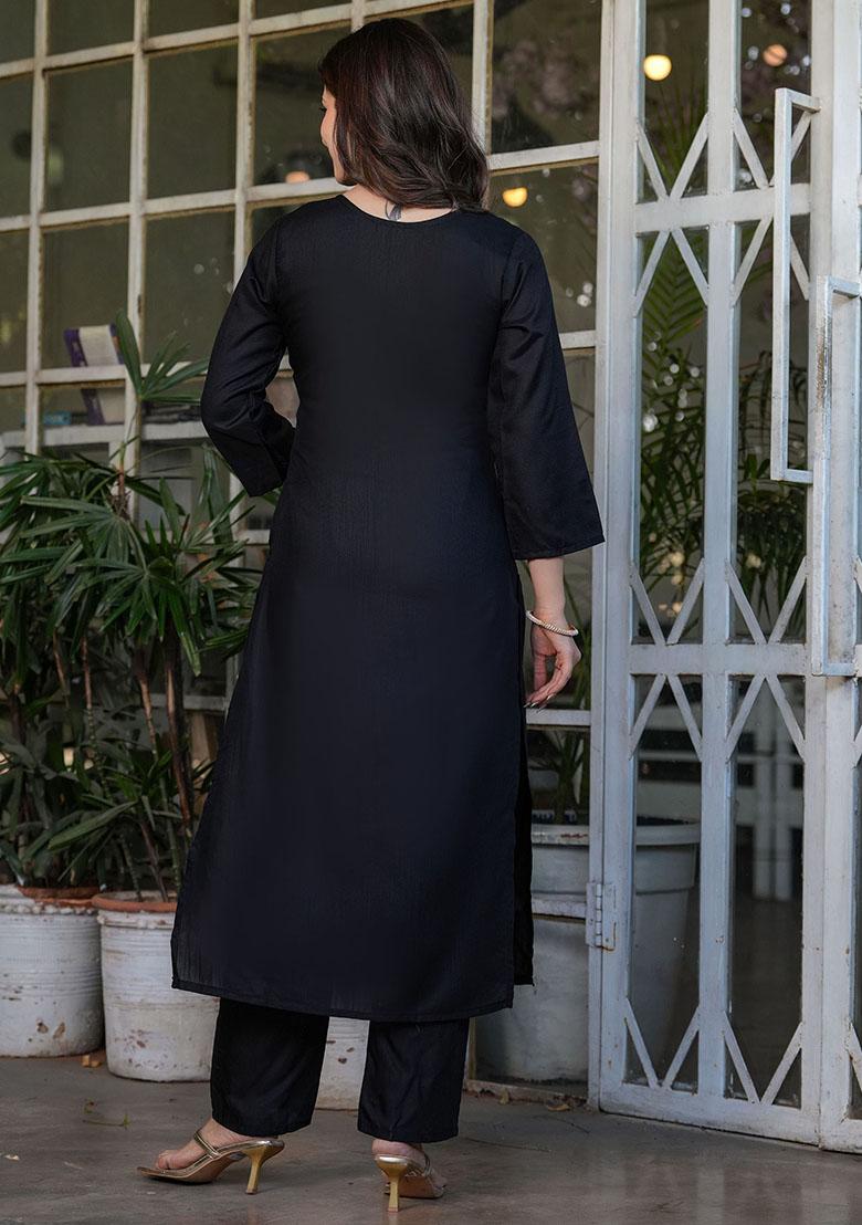 Black Embroidered Viscose Kurta Set
