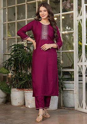 Maroon Sequin Embroidered Rayon Kurta Set