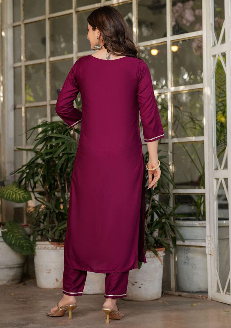 Maroon Sequin Embroidered Rayon Kurta Set