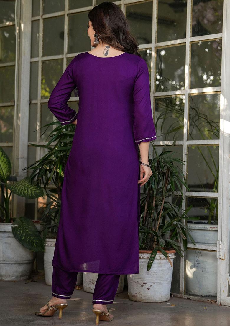 Purple Sequin Embroidered Rayon Kurta Set