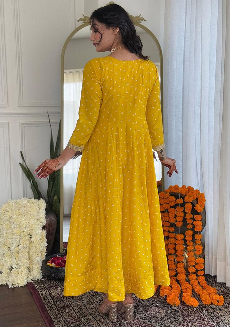 Yellow Bandhani Print Silk Kurta Set