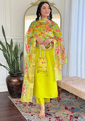 Green Printed Viscose Kurta Set