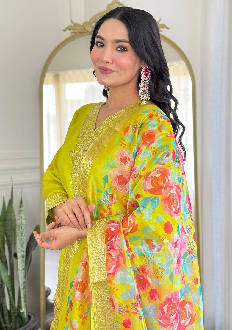 Green Printed Viscose Kurta Set