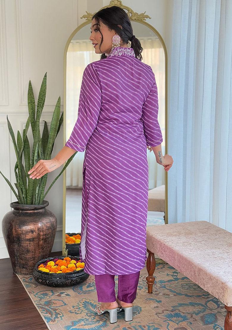 Purple Printed Chinon Kurta Set