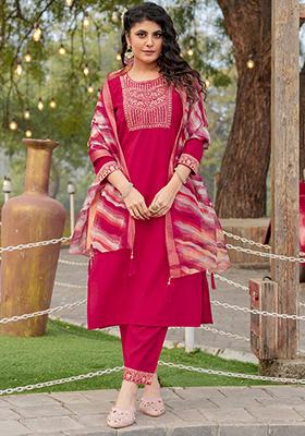 Pink Embroidered Silk Kurta Set