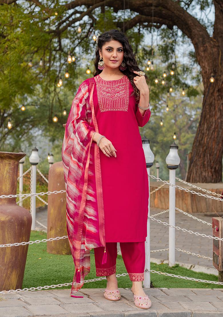 Pink Embroidered Silk Kurta Set