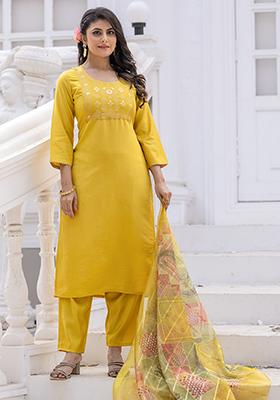 Yellow Jacquard Silk Kurta Set