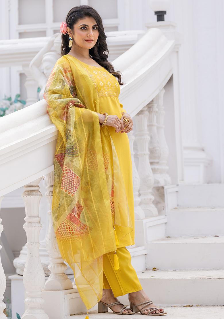 Yellow Jacquard Silk Kurta Set
