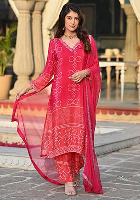 Pink Embroidered Chinon Kurta Set