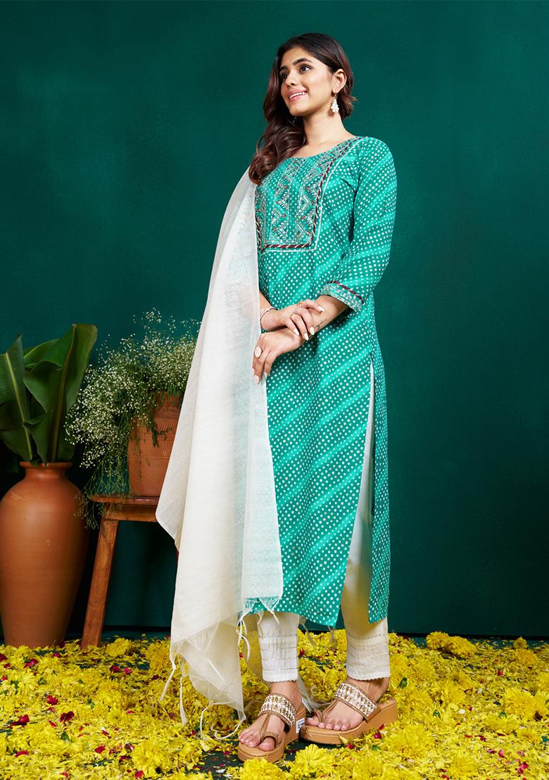 Blue Embroidered Rayon Kurta Set