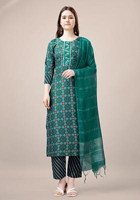 Blue Embroidered Rayon Kurta Set