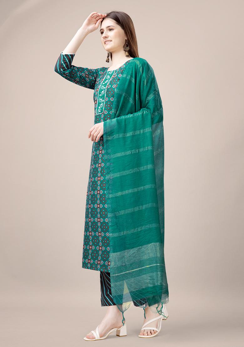 Blue Embroidered Rayon Kurta Set