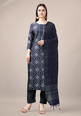 Grey Embroidered Rayon Kurta Set