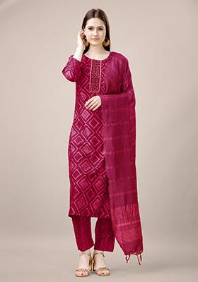 Pink Embroidered Rayon Kurta Set