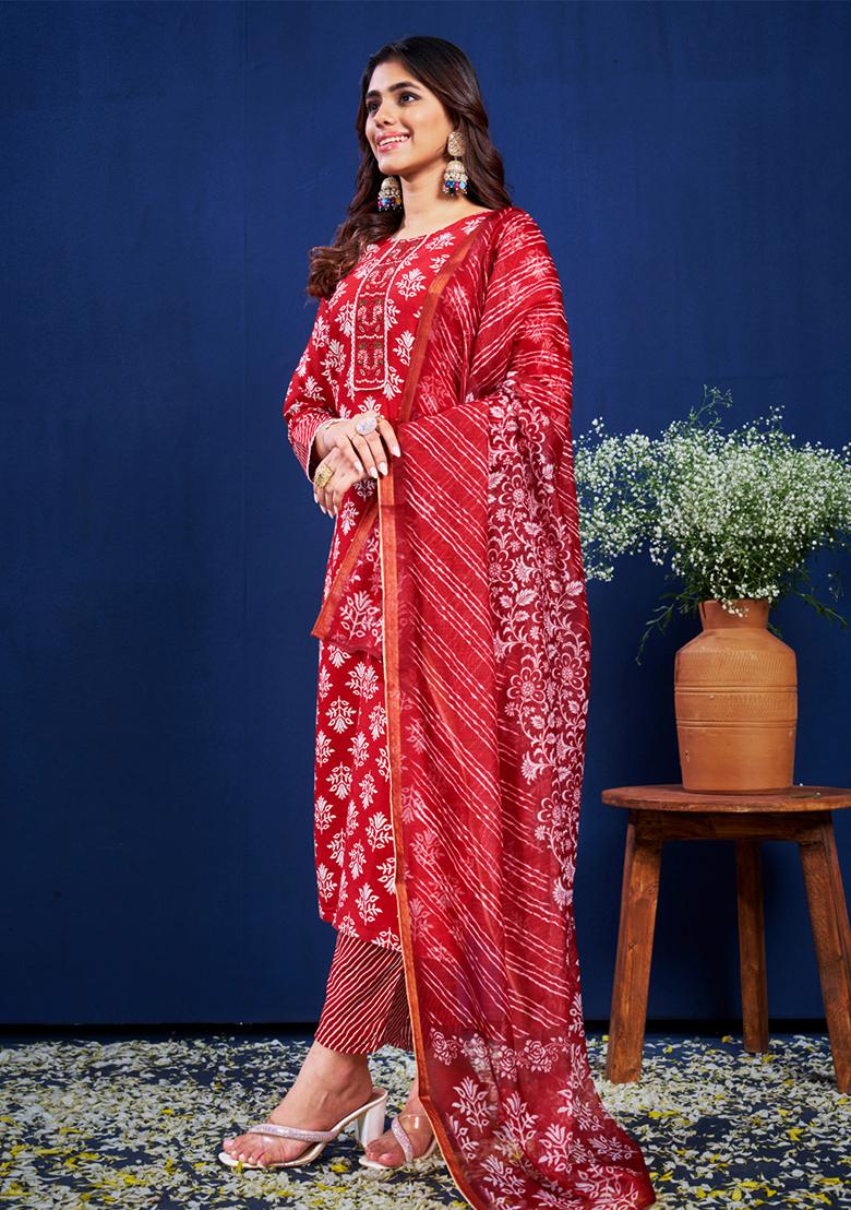 Maroon Embroidered Rayon Kurta Set