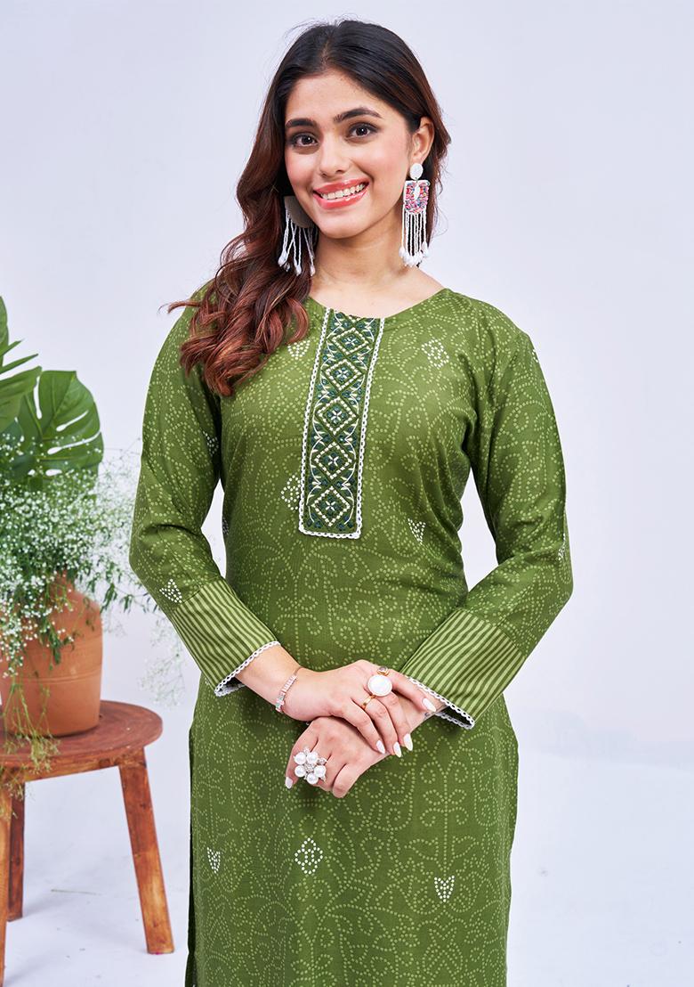 Green Embroidered Rayon Kurta Set