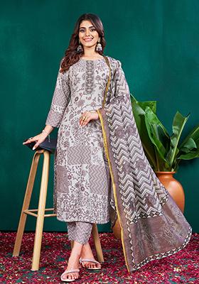 Purple Embroidered Rayon Kurta Set