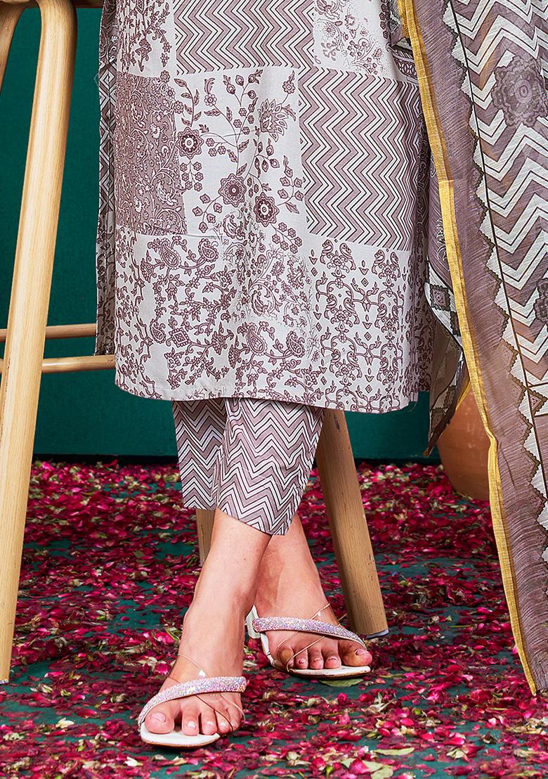 Purple Embroidered Rayon Kurta Set