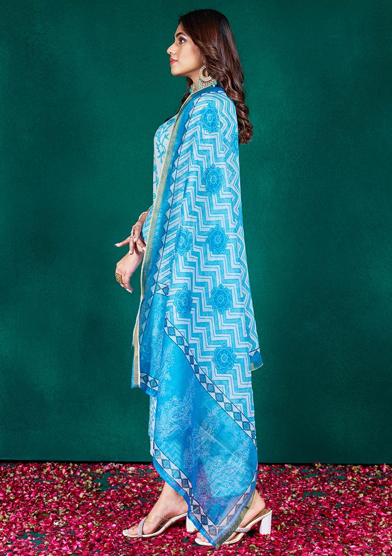 Blue Embroidered Rayon Kurta Set