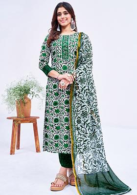 Green Embroidered Rayon Kurta Set