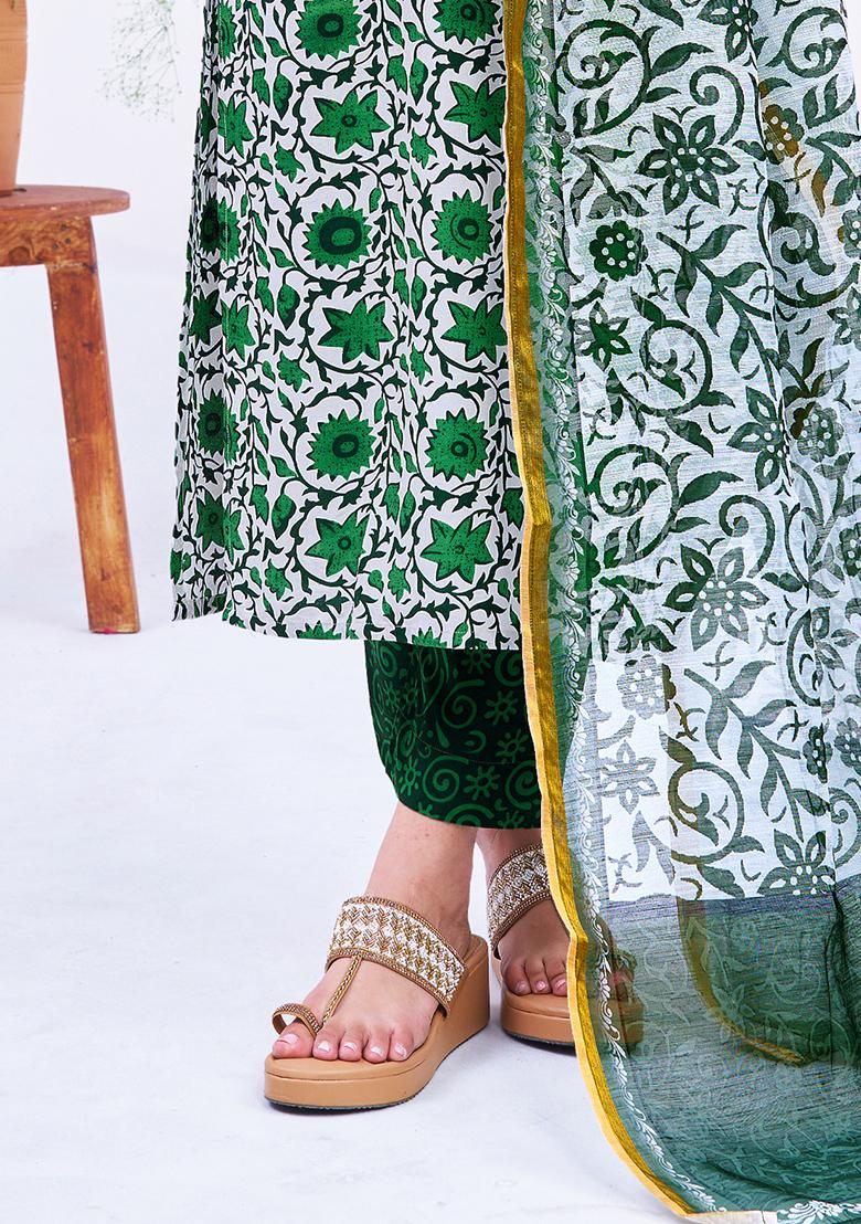 Green Embroidered Rayon Kurta Set