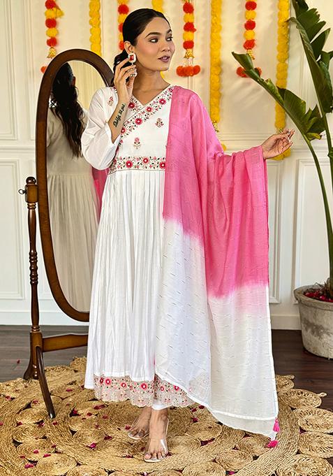 White Embroidered Chanderi Kurta Set