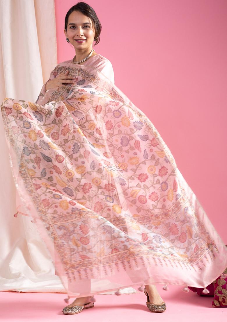 Pink Embroidered Chanderi Kurta Set