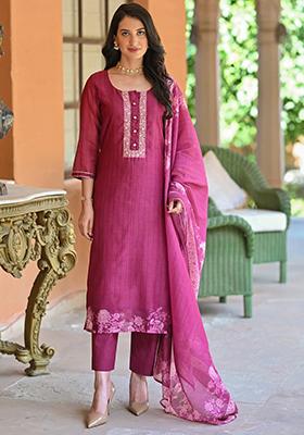 Pink Printed Rayon Slub Kurta Set