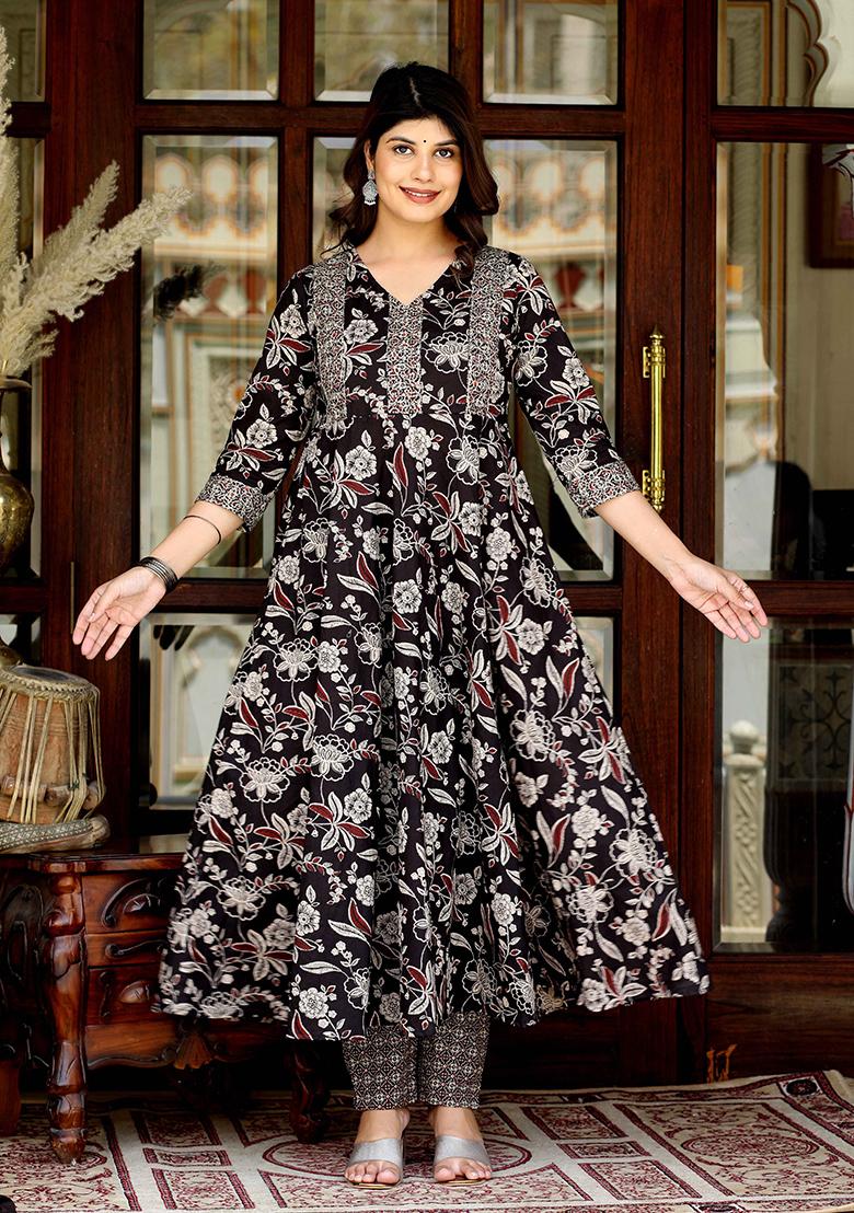 Multi Floral Print Cotton Anarkali Set