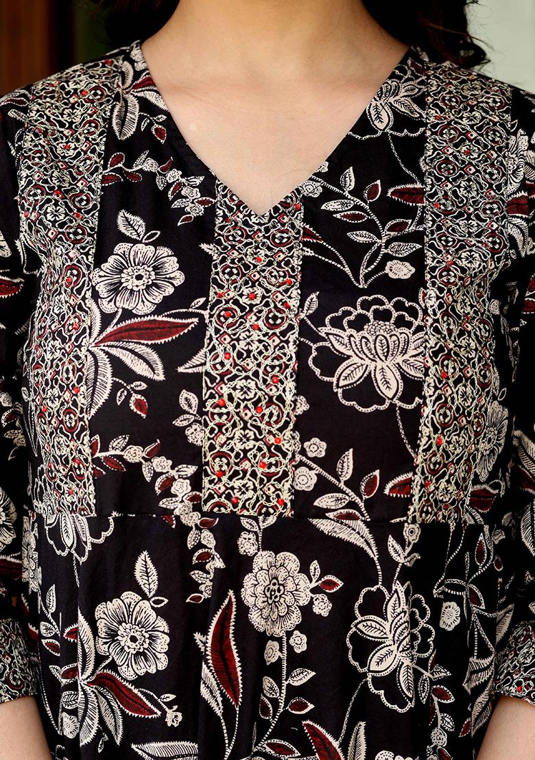 Multi Floral Print Cotton Anarkali Set