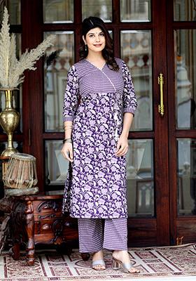 Purple Printed Cotton Salwar Kameez