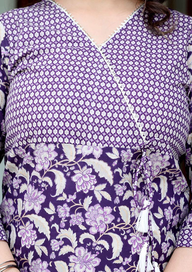 Purple Printed Cotton Salwar Kameez