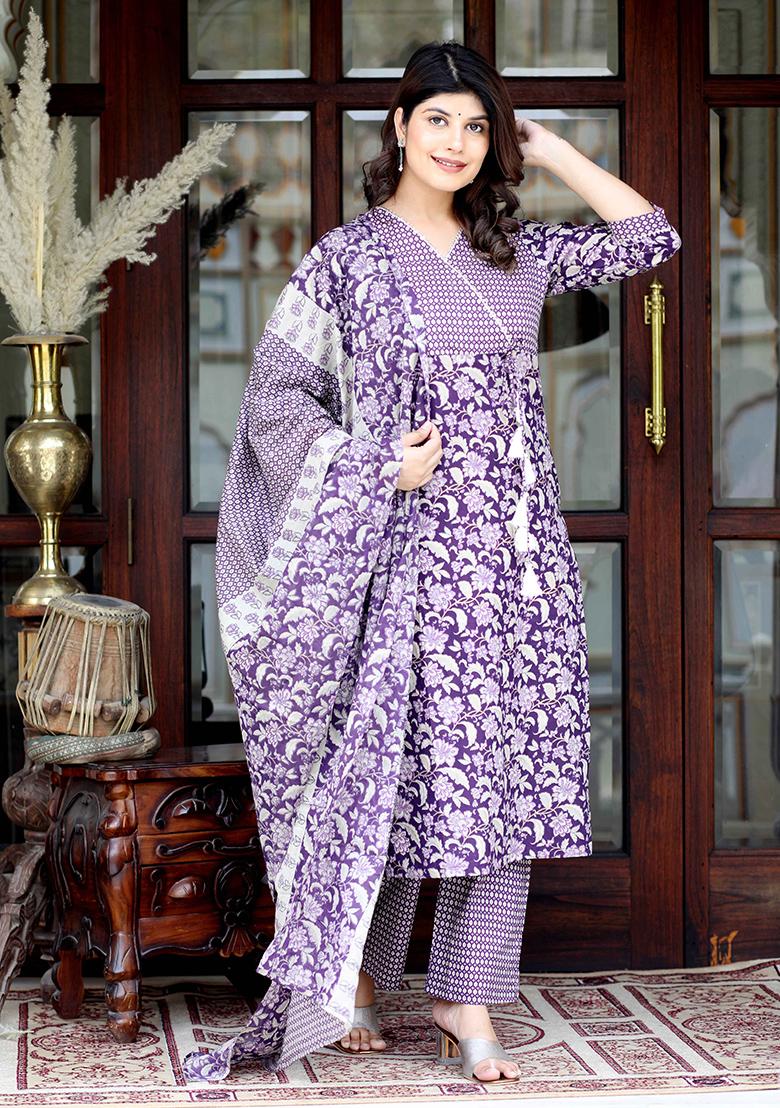 Purple Printed Cotton Salwar Kameez