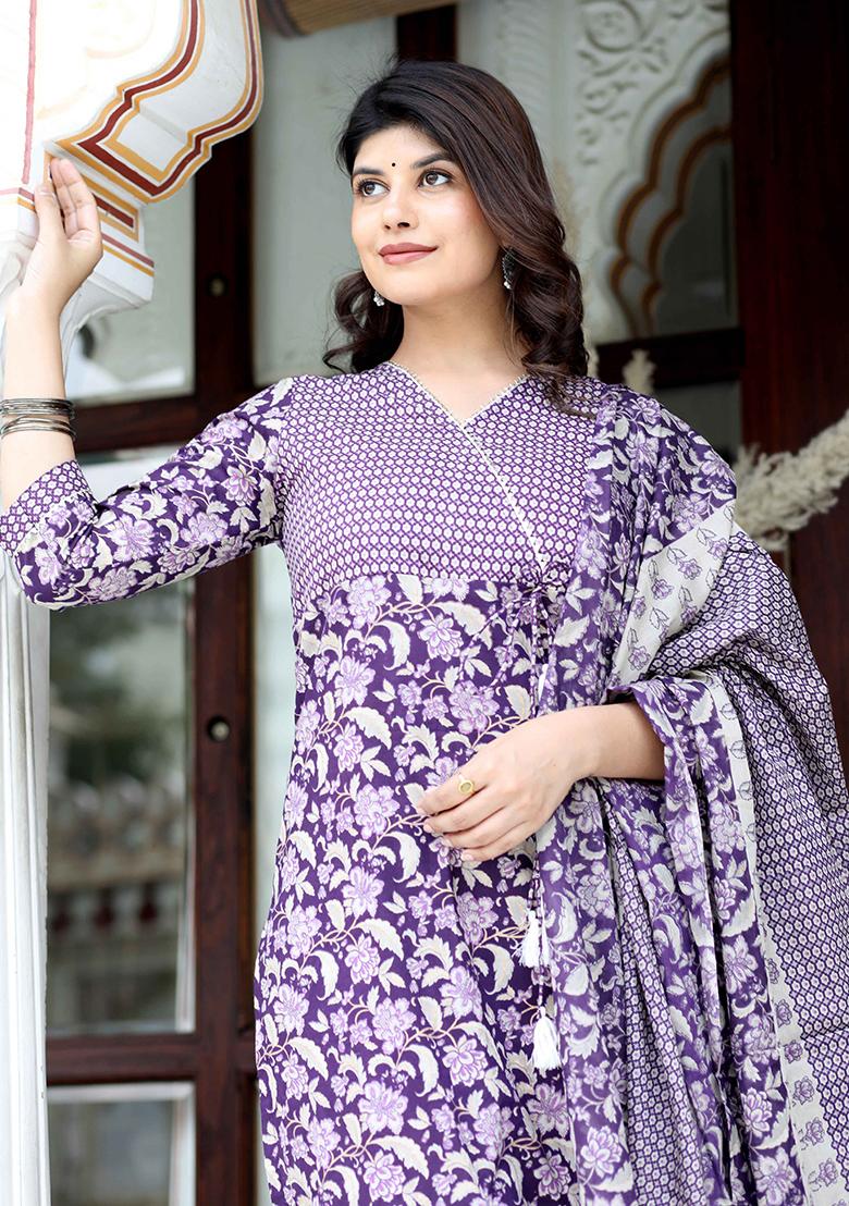 Purple Printed Cotton Salwar Kameez