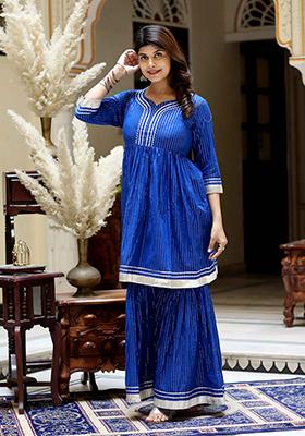 Blue Gota Patti Cotton Sharara Set