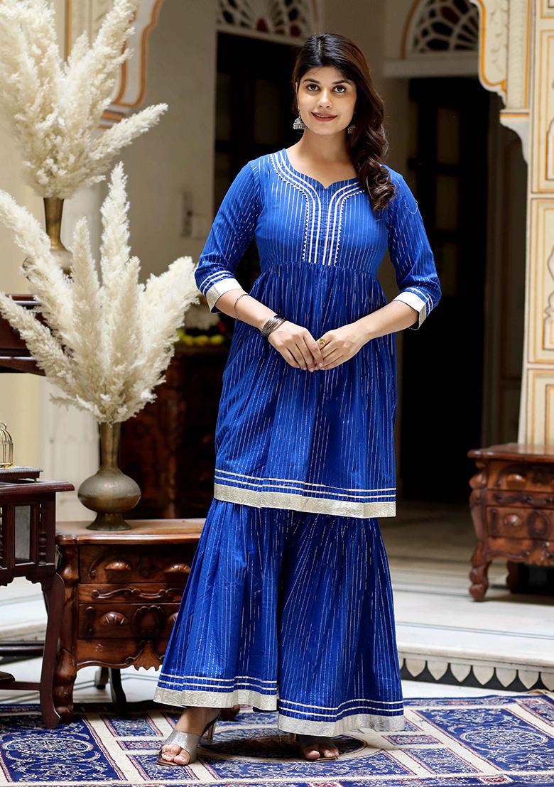 Blue Gota Patti Cotton Sharara Set