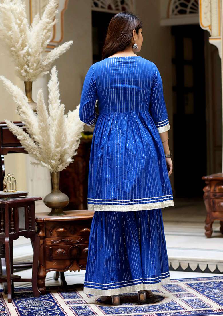 Blue Gota Patti Cotton Sharara Set - Indya