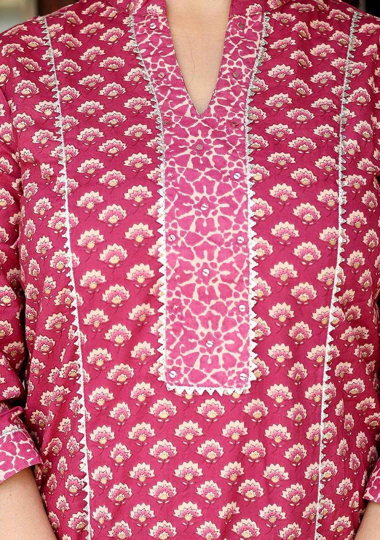 Pink Printed Cotton Salwar Kameez