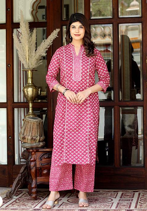 Pink Printed Cotton Salwar Kameez