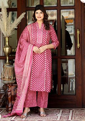 Pink Printed Cotton Salwar Kameez