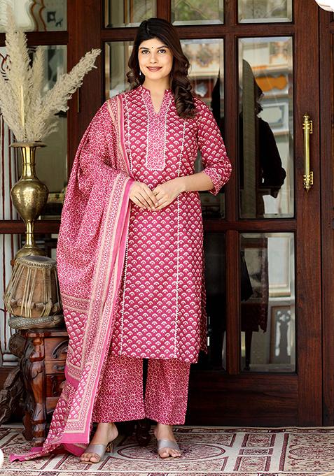 Pink Printed Cotton Salwar Kameez