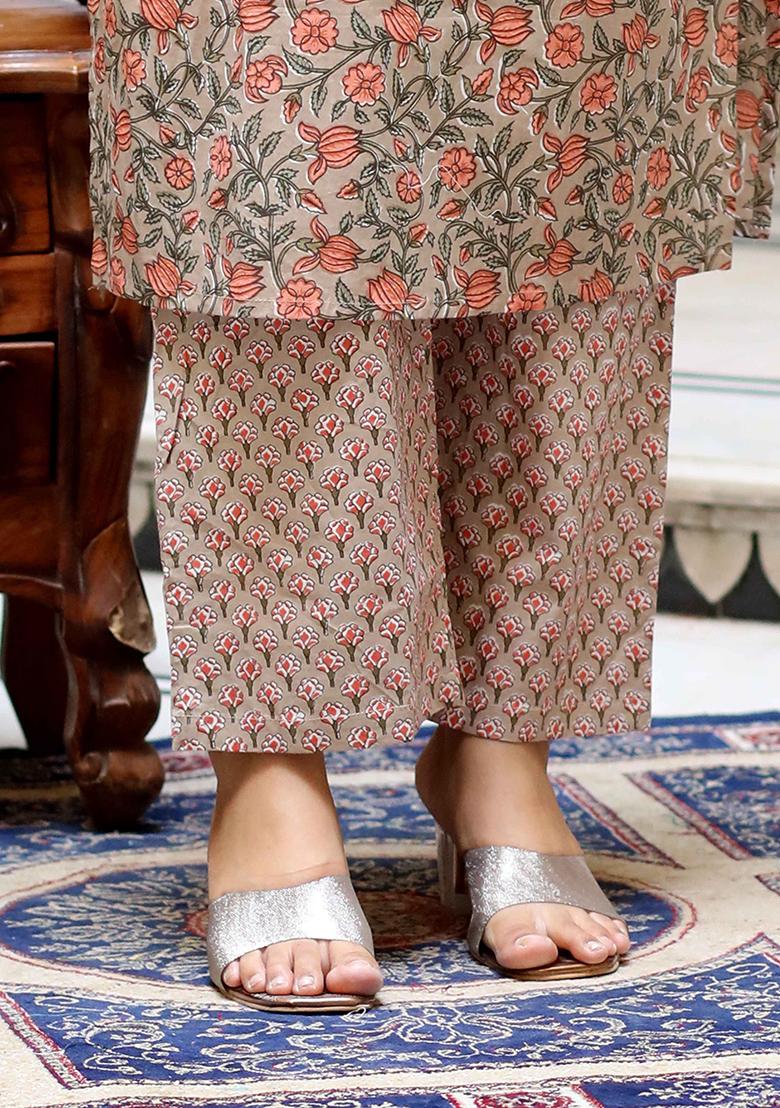 Brown Printed Cotton Salwar Kameez