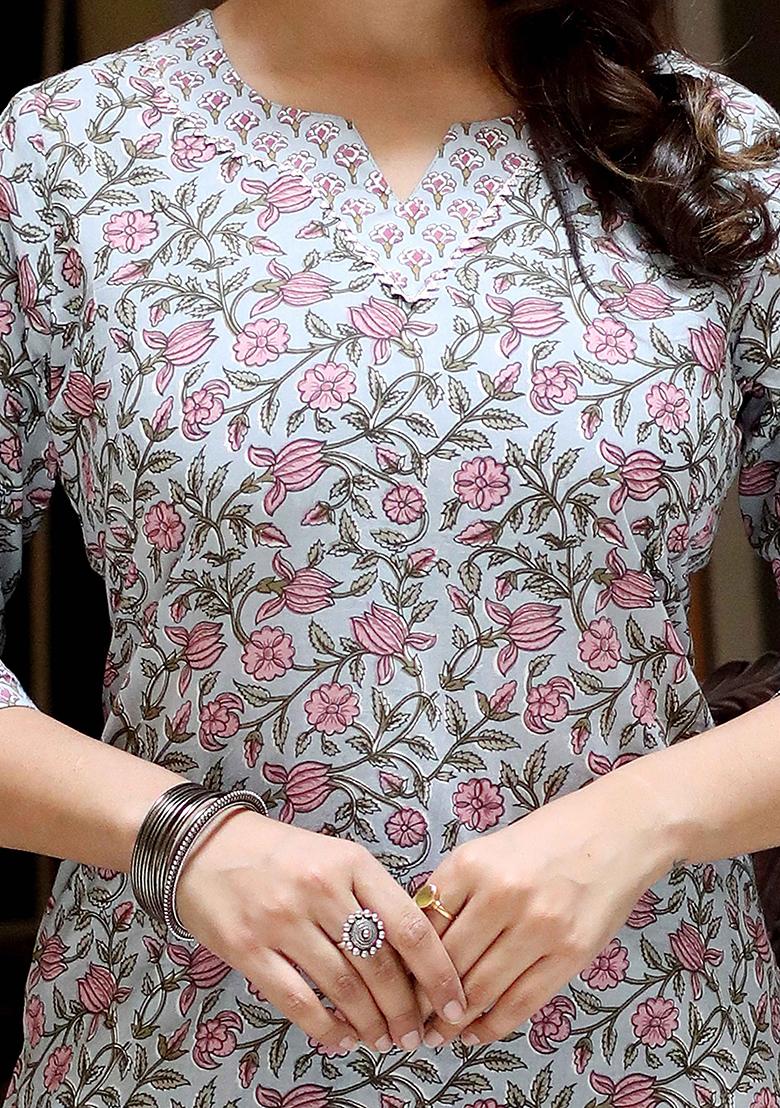 Blue Printed Cotton Salwar Kameez