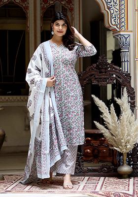 Blue Printed Cotton Salwar Kameez