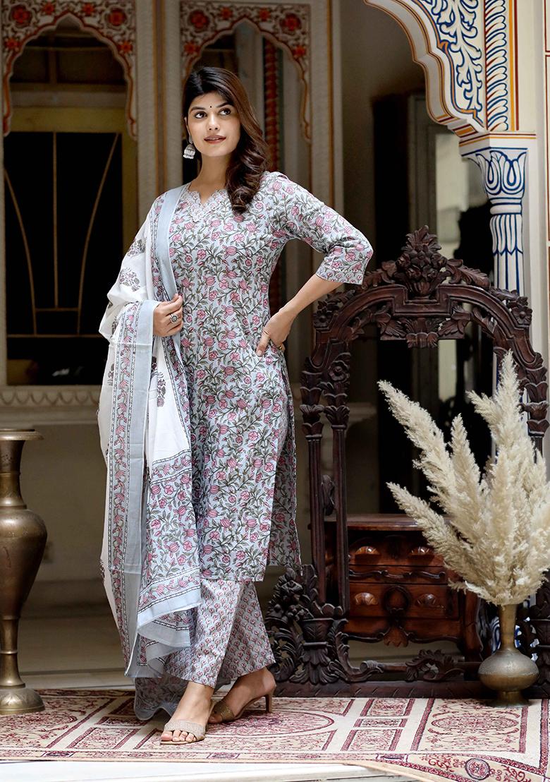 Blue Printed Cotton Salwar Kameez